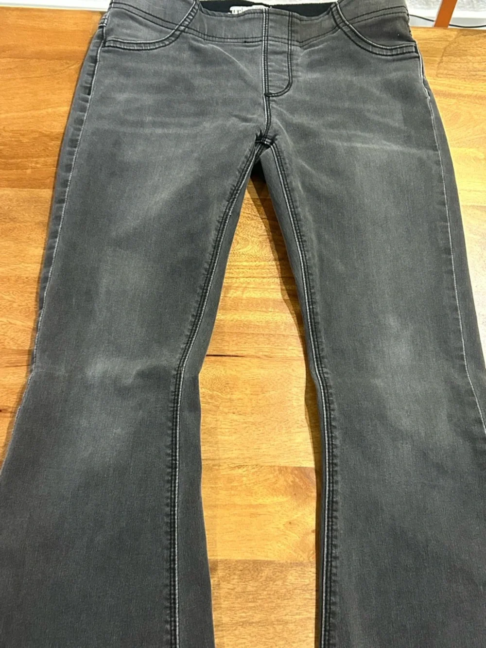 Free People Gray Ultra Flare Jeans Elastic Waist Low Rise Size 26